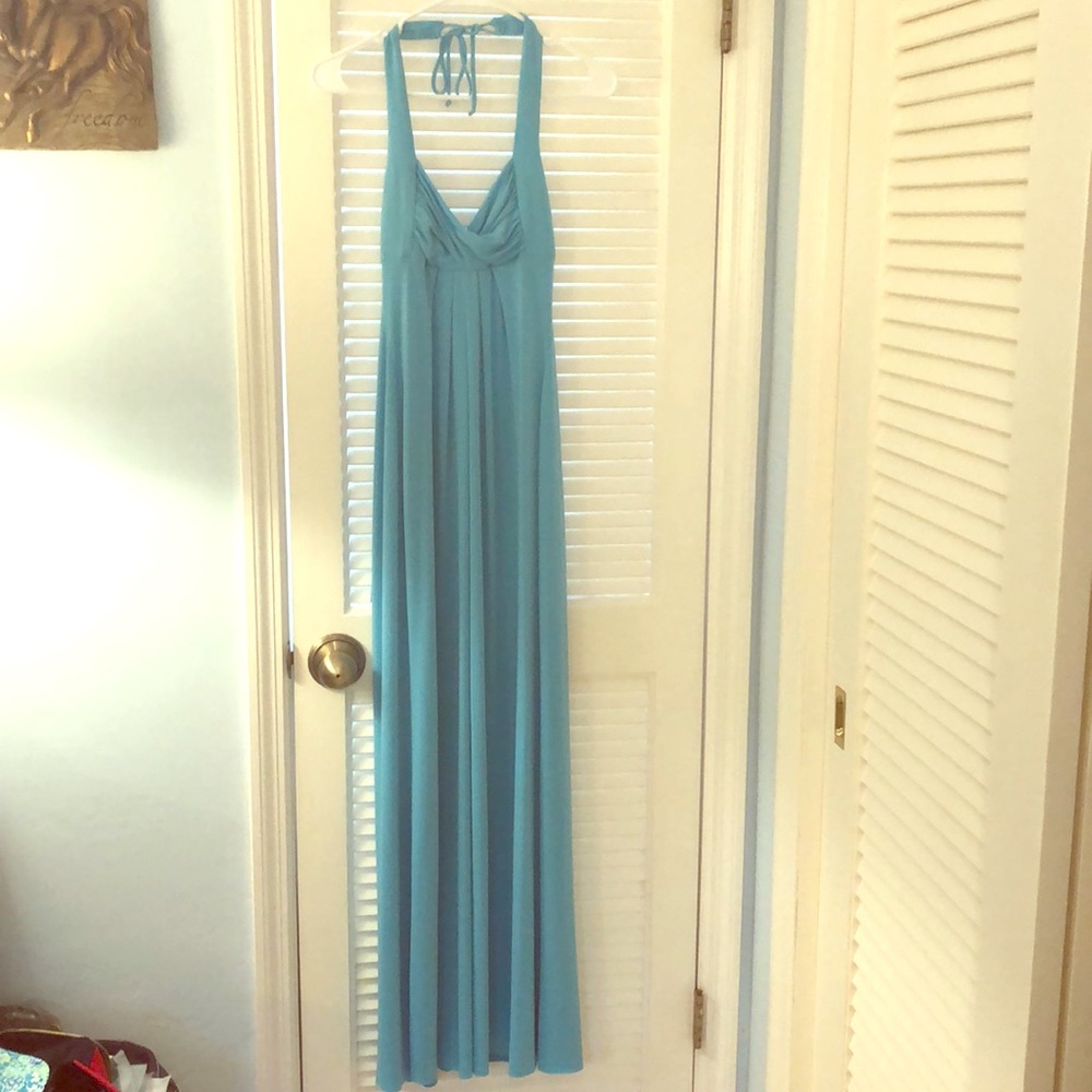 Mary L Tiffany Blue halter dress with open back